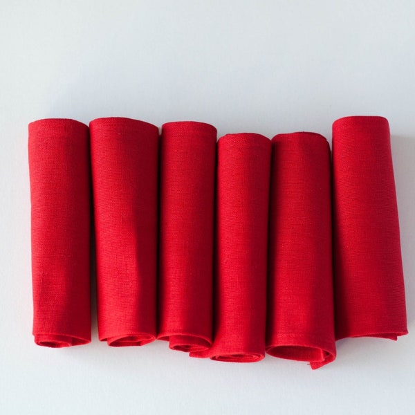 Red linen napkins - cloth napkins -  table red decor - reusable washable napkin set of 6 size 18x18 inch