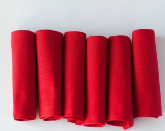Red linen napkins - cloth napkins -  table red decor - reusable washable napkin set of 6 size 18x18 inch