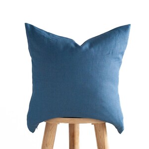 Blue Linen Zippered Throw Pillow Cover - Handmade Decorative Cushion, classic square pillow