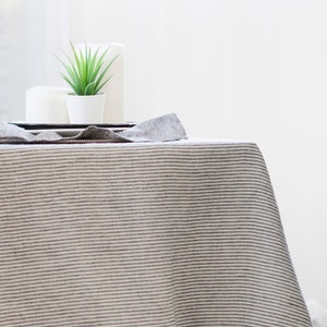 Ticking stripe tablecloth, Natural farmhouse style tablecloth, Linen long tablecloth, softened linen table cloth, rustic linen tablecloth image 2