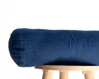 Handmade Blue Linen Bolster Pillow Cover - Custom Size, 100 percent linen