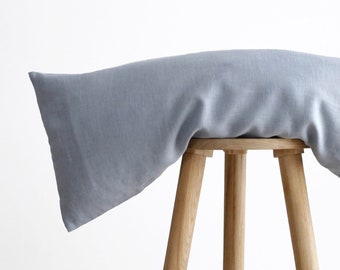 Light Blue Linen Lumbar Pillow Cover: Handmade Oblong Pillowcase