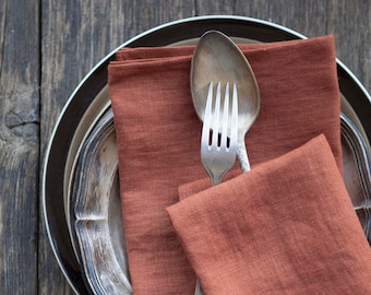 Orange Linen Napkins: Softened Cloth, 18x18 inch, Reusable table napkins set