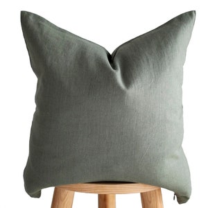 Sage Green Linen Pillow Cover - Custom Size Throw Cushion, Euro Sham