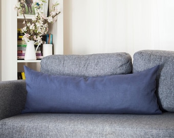 Gray long lumbar pillow cover | handmade farmhouse decor | linen pillowcase for custom size lumbar insert