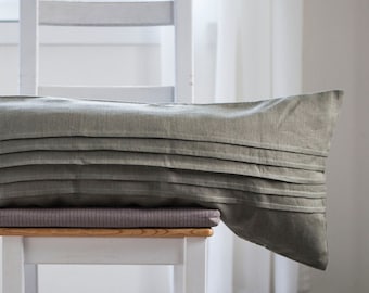 Sage Green Linen Lumbar Pillow Cover: Scandi Ticking Cushion