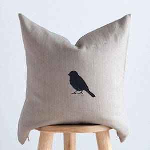 Bird print pillow cover | linen throw pillow for sofa decor | handmade home cushion case