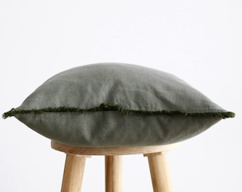 Solid Sage green pillow cover with contrast edge, decorative linen pillowcase, custom size bed pillow - handmade