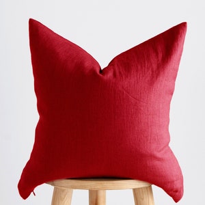 Classic red throw pillow cover | linen pillowcase with hidden zipper closure, custom size throw pillow