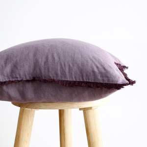 Purple Linen Pillow Cover: Handmade Cushion with Contrast Edge
