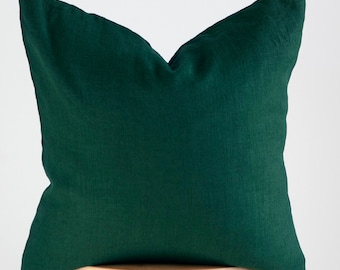 Emerald Green Linen Throw Pillow Cover - Custom Size Throw Cushion, Euro Sham size available | HANDMADE