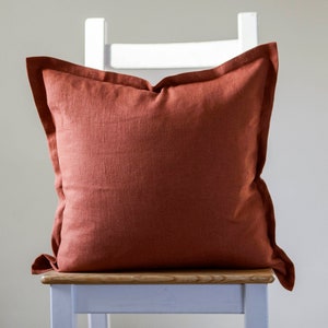 Handmade Burnt orange Pillow Cover with Flange | Rust Cushion Cover | Rust Euro Sham Pillowcase