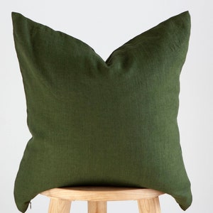 Green Throw Pillow Cover - Linen Custom Size Cushion case, Square pillowcase | HANDMADE