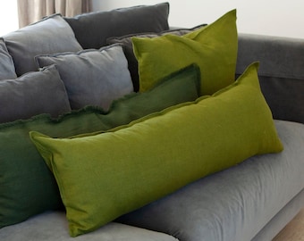 Apple Green lumbar pillow cover for couch pillows collection | natural linen - HANDMADE room decor