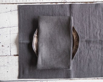 Gray Stonewashed Cloth Placemats | Double Layered | Many Colors Available