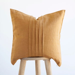 Mustard PILLOW COVER, decorative pillows, square linen pillowcase, linen ticking lines pillowcase, custom size pillow cover - handmade