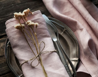 Pink linen napkins, Washed linen napkins, dusty pink linen napkins, linen napkin set,  cloth napkins bulk, cloth napkins, many colors