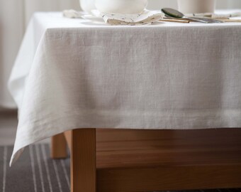 Gewassen linnen tafelkleed - wit tafelkleed - bruiloftstafelkleed - gewassen linnen - gewassen tafelkleed - natuurlijk tafelkleed in aangepast formaat