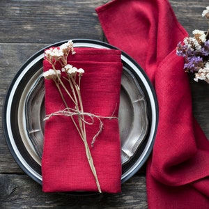 Red linen napkins, cloth napkins, napkins bulk, Christmas napkins image 1