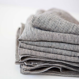 Striped linen napkins, softened linen napkins, Natural linen farmhouse napkins for table decor, Cloth napkins bulk