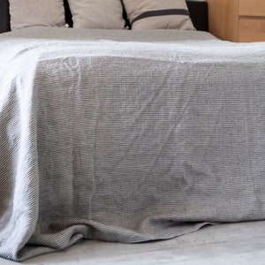 Ticking Stripe Linen Throw Blanket: Custom Size Bed Cover
