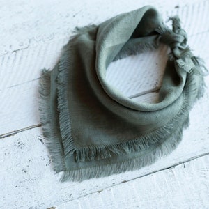 Linen bandana, square linen scarf, women bandana, sage green linen bandana, dog bandana image 1