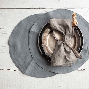 Gray Linen Round Placemats: 10 or 14 Inch Table Setting