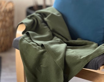 Green linen blanket, softened linen bed blanket - HOUSEWARMING gift idea