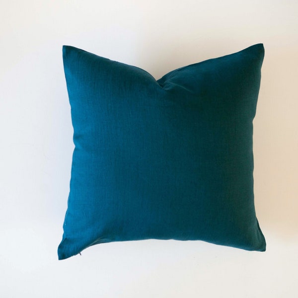 Blue pillowcase, blue throw pillow, teal euro sham size pillow, Classic style blue cushion case in custom size