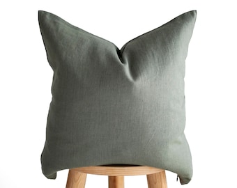 Sage Green Linen Pillow Cover - Custom Size Throw Cushion, Euro Sham