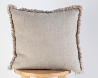 Fransen Leinenkissenbezug, quadratischer schwerer Leinenkissenbezug für dekorative Kissensammlung in Ihrem Zimmer - HANDMADE
