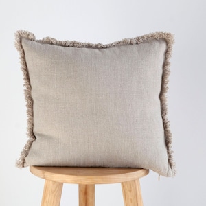Fringe linen throw pillow cover, square heavy weight linen pillowcase for decorative pillows collection to your room - HANDMADE