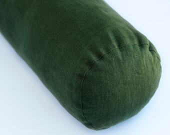 Green Linen Bolster Pillow Cover 6x16 - Sustainable, Hidden Zipper, Farmhouse Style, Handmade, Rustic Decor