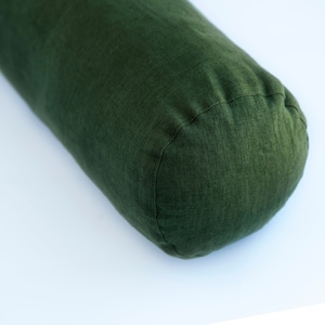 Green Linen Bolster Pillow Cover 6x16 inch size with hidden zipper closure: Handmade