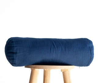Long blue bolster pillow cover, BLUE bolster pillowcase sewn custom size, linen bolster case - HANDMADE