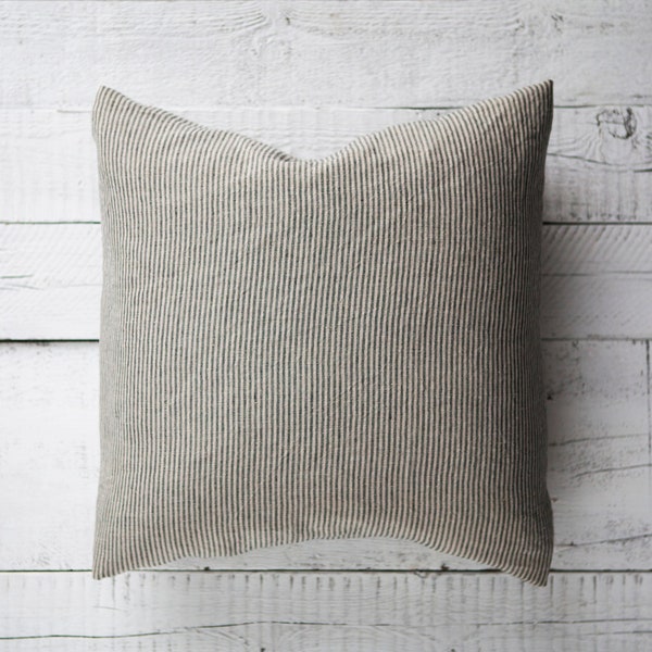 Ticking stripe pillow cover, Farmhouse linen pillow cover, linen pillowcase, custom size pillow cover- HANDMADE
