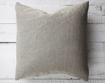 Ticking stripe pillow cover, Farmhouse linen pillow cover, linen pillowcase, custom size pillow cover- HANDMADE