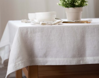 White linen tablecloth, softened linen tablecloth, pure linen tablecloth, prewashed linen tablecloth  55x98