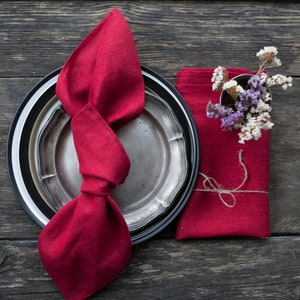 Red linen napkins, cloth napkins, napkins bulk, Christmas napkins image 3