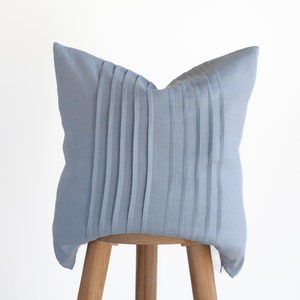 Handmade Linen Blue Pillow Cover: Ticking Lines, Hidden Zipper, custom size and color