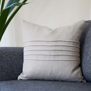 Striped bungalow pillow cover, Natural linen decorative pillow case, Sofa cushion case with sewn stripes
