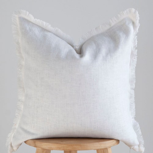 Blue Fringe PILLOW COVER Blue Linen Pillowcase Raw Edge Etsy