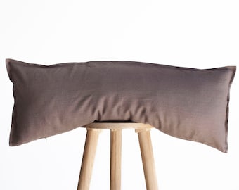 Linen Long Lumbar Pillow Cover: Cacao Brown Decorative Cushion, Handmade