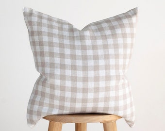 Custom Plaid Gingham Style Linen Pillow Cover with Hidden Zipper | Pure Linen Home Decor