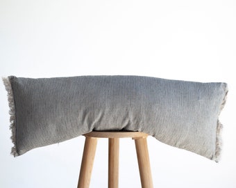 Handmade Linen Lumbar Pillow Cover: Striped Farmhouse Style