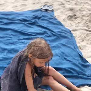 Blanket throw, Large beach blanket, beach towel, linen beach blanket, blue linen blanket