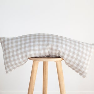 Handmade Linen Lumbar Pillow Cover: Gingham Plaid, Farmhouse Decor
