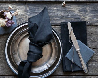 Black linen napkins, cloth napkins bulk, black table decor, napkins 18x18