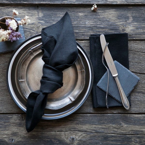 Black Linen Napkins Etsy