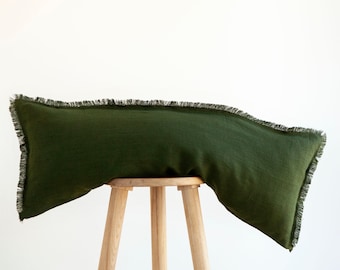 Green fringe long lumbar, body pillow cover, lumbar throw pillow, Raw edge long lumbar may in custom size. Lumbar cushion